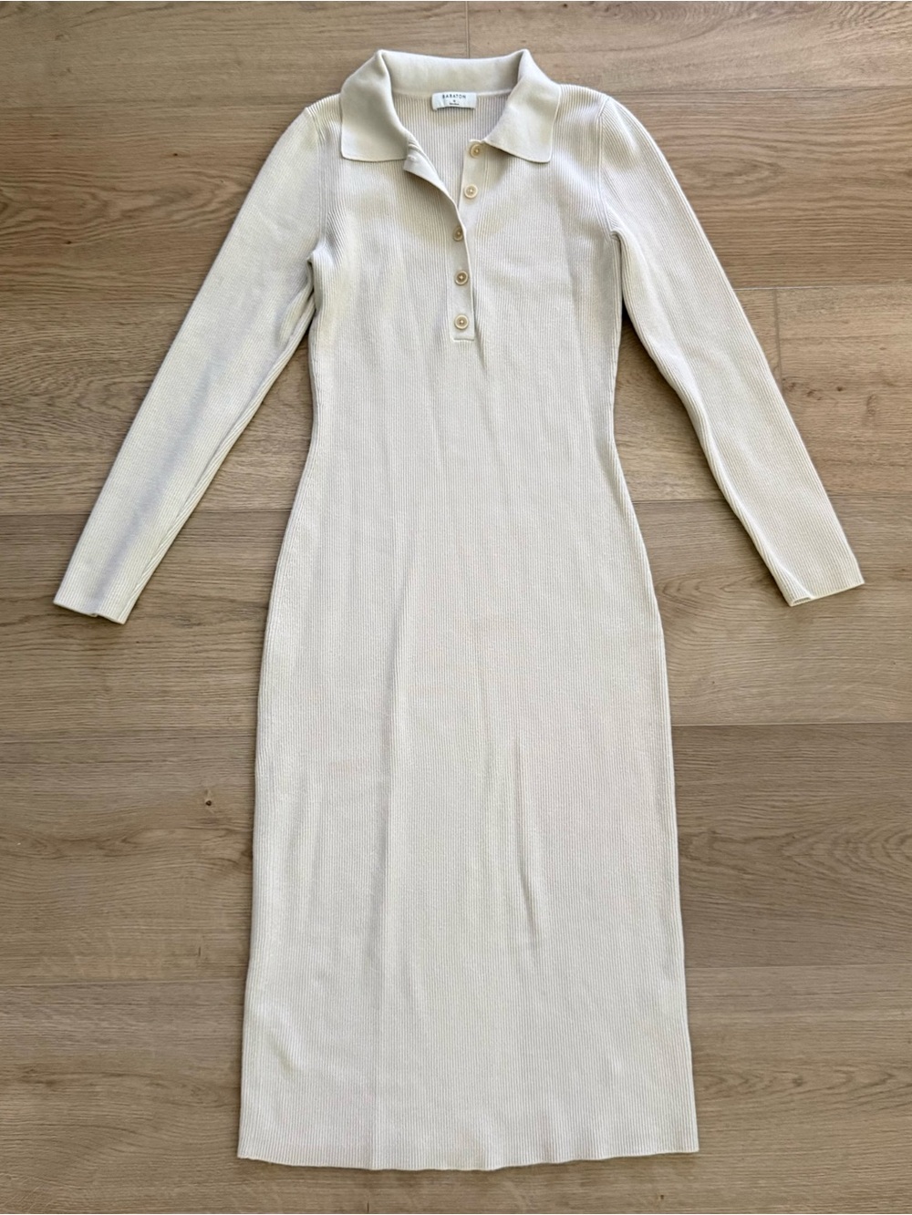 Babaton Aritzia Wolfgang Ribbed Knit Polo Midi Dress Heather Light Grey M